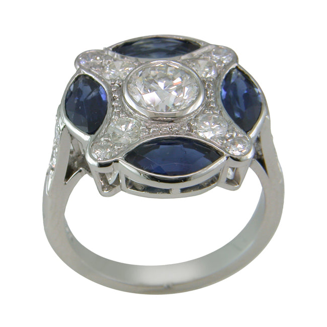 Bespoke GIA Diamond and Marquise Sapphire Engagement Ring