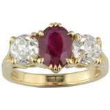 Bespoke ruby and diamond antique ring in 18 carat yellow gold