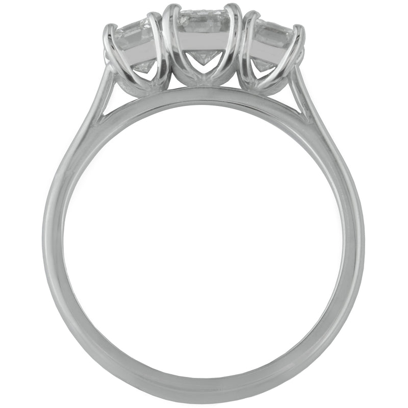 Emerald cut diamond trilogy ring