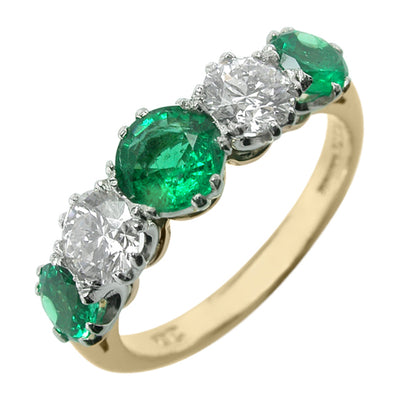 Emerald and diamond five stone engagement ring