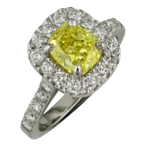 Cushion yellow diamond cluster engagement ring