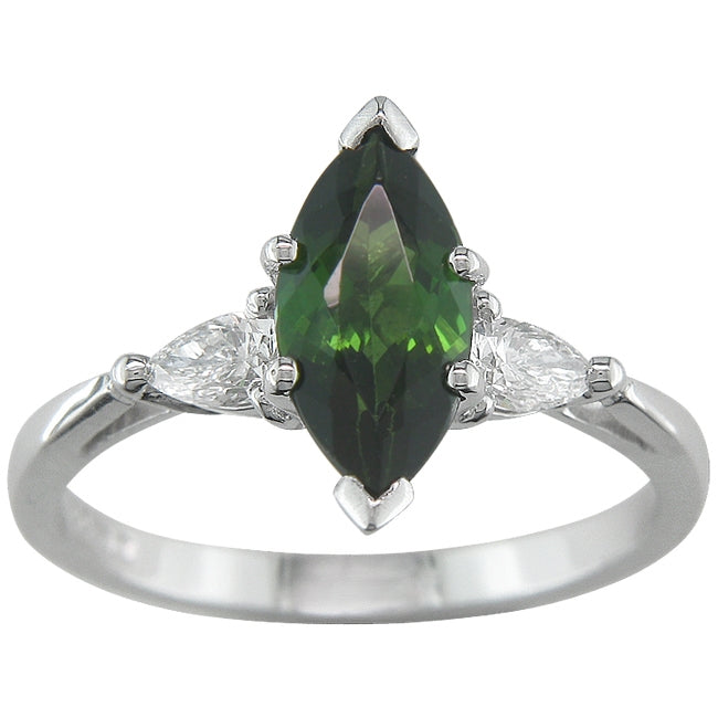 tourmaline engagement ring with pear shape diamonds