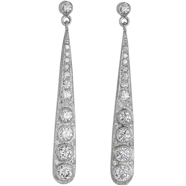 Edwardian Style Diamond Drop Earrings with 2 Carat of Diamonds