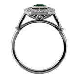 Asscher cut emerald engagement ring in platinum