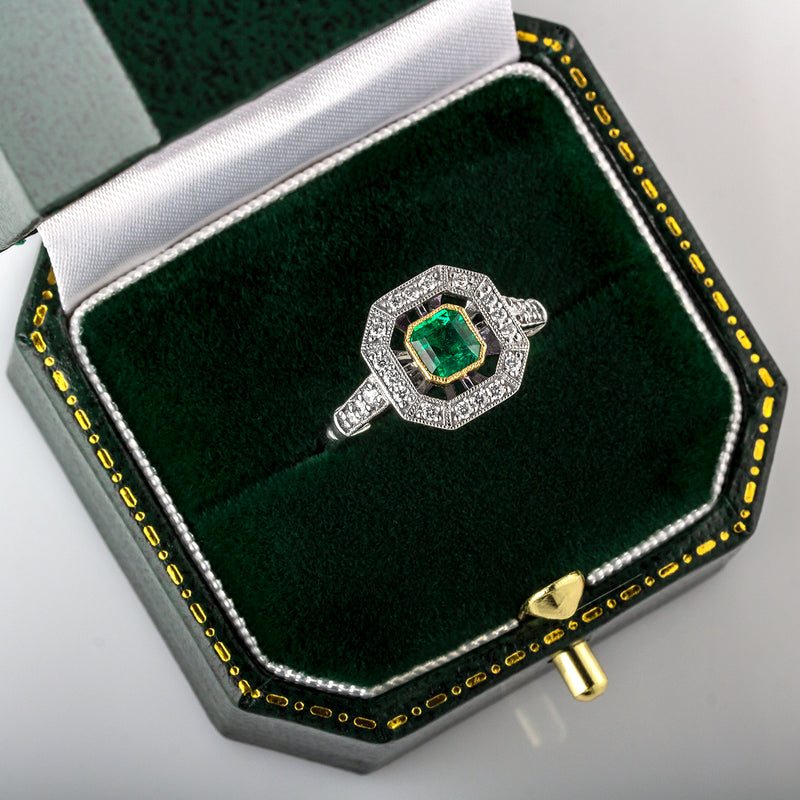 Emerald and Diamond Cluster Ring