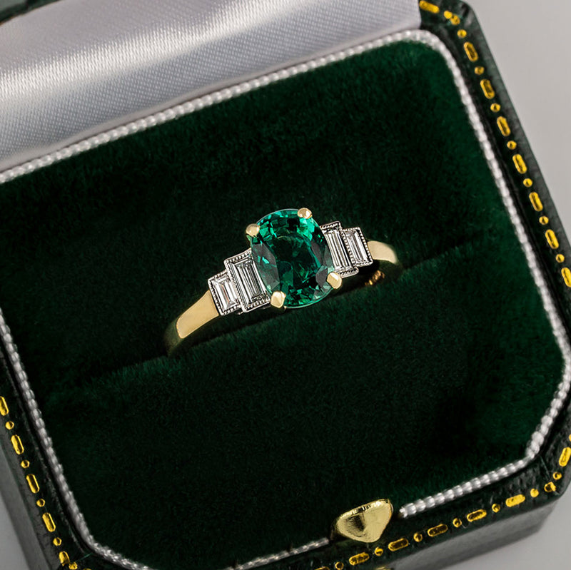 Art Deco emerald and diamond engagement ring