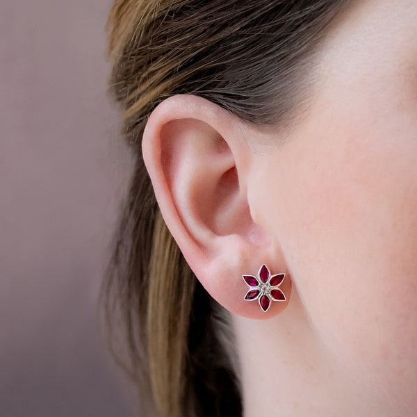 Ruby Marquise Edwardian Style Flower Earrings