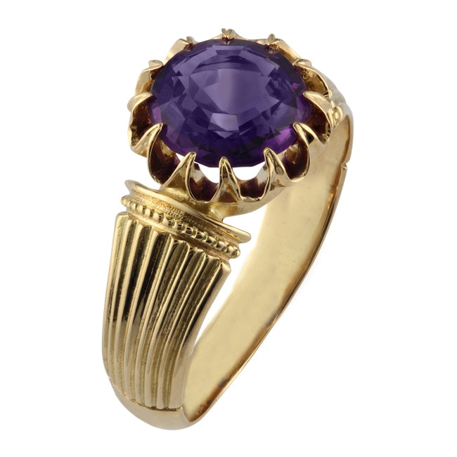 Amethyst ring with antique style yellow gold band