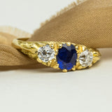 Antique style sapphire diamond half hoop ring