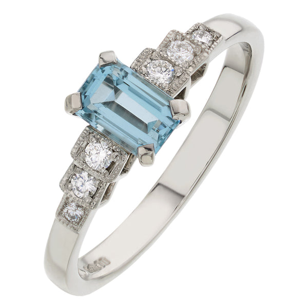 Aquamarine and diamond vintage style ring