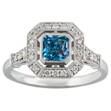 Aquamarine cluster ring in platinum in Art Deco style