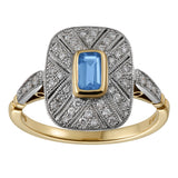 Vintage style aquamarine and diamond plaque ring