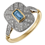 Art Deco aquamarine ring two tone platinum and gold