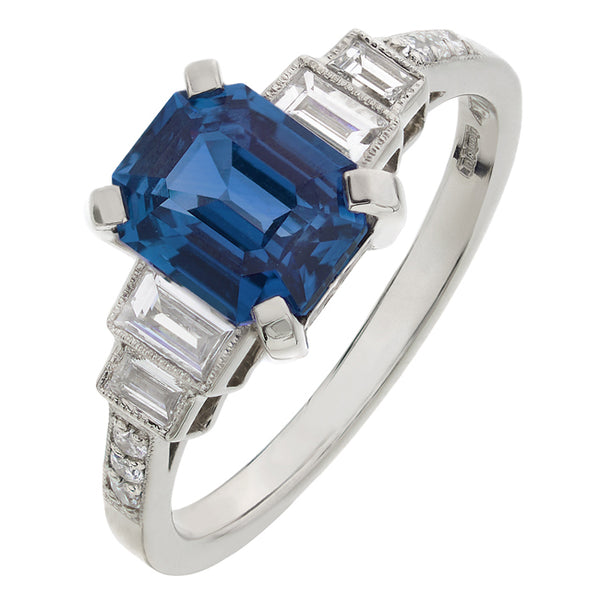 Art Deco blue sapphire and diamond engagement ring