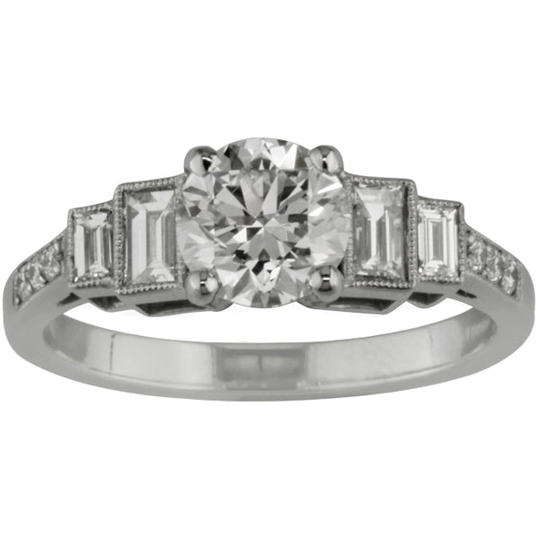 Art Deco Brilliant Cut and Baguette Diamond Ring
