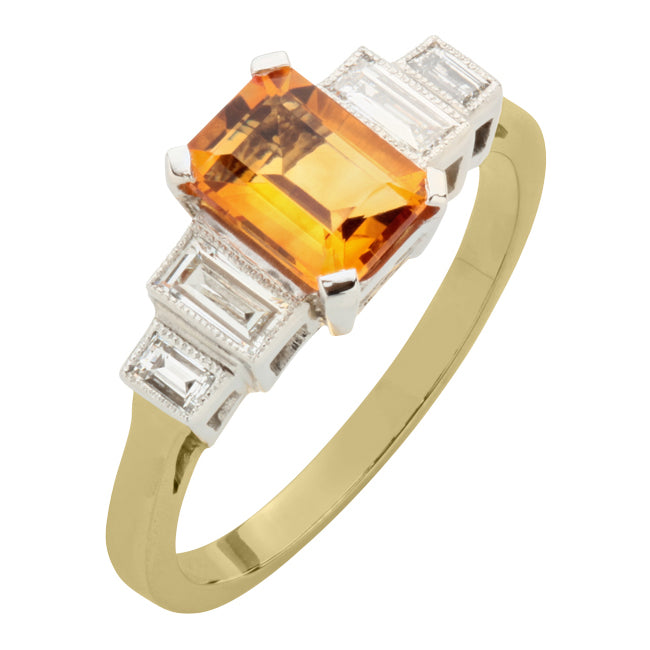 Art Deco Citrine Engagement Ring with Baguette Diamonds