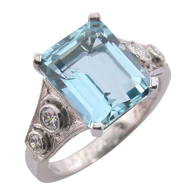 Art Deco inspired aquamarine and diamond ring
