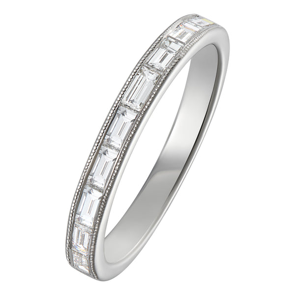 Baguette diamond wedding ring in platinum