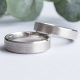 Brushed mens wedding rings with bevelled edge in platinum