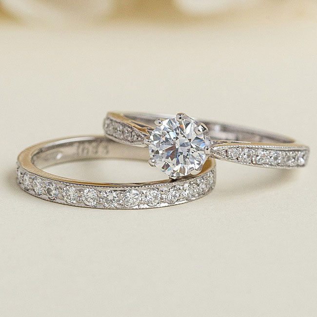 Classic diamond ring with complimentary diamond wedding ring in platinum