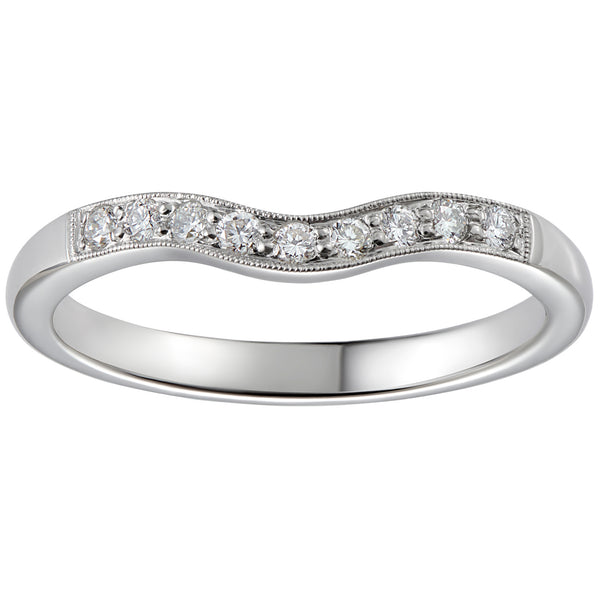 Curve shaped diamond wedding band in platinum