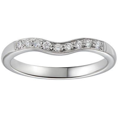 Curve shaped diamond wedding band in white gold