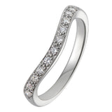 Curved and shaped diamond wedding ring in platinum