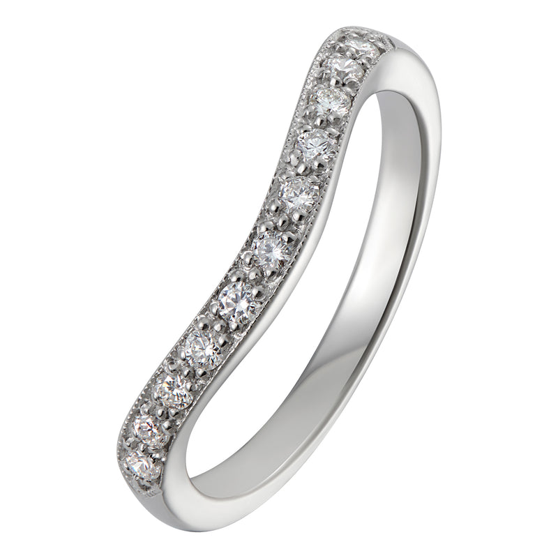 Curved shaped diamond wedding ring in white gold