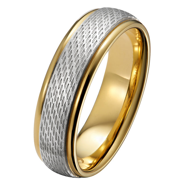6mm Embossed Heavyweight Two-Tone Wedding Ring