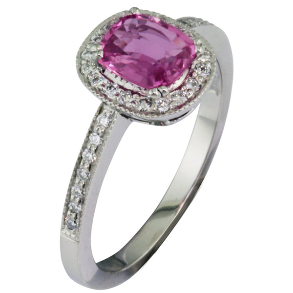 Edwardian vintage pink sapphire and diamond ring