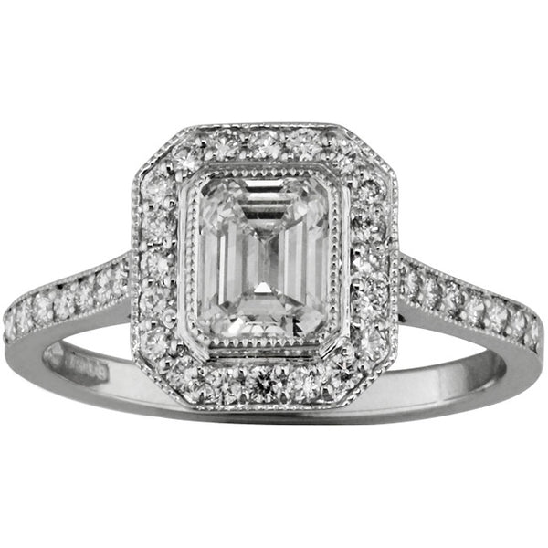 Emerald cut diamond cluster ring platinum
