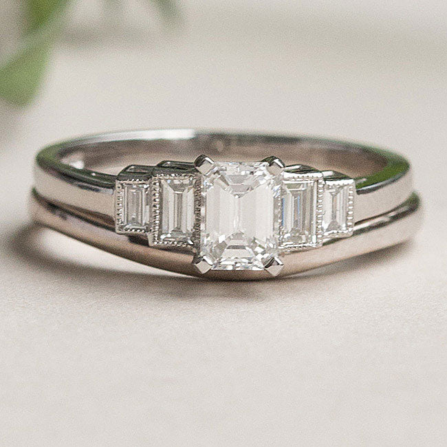 Emerald Cut Diamond Five Stone Ring with Baguette Shoulders | London ...