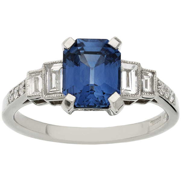 Emerald cut sapphire engagement ring