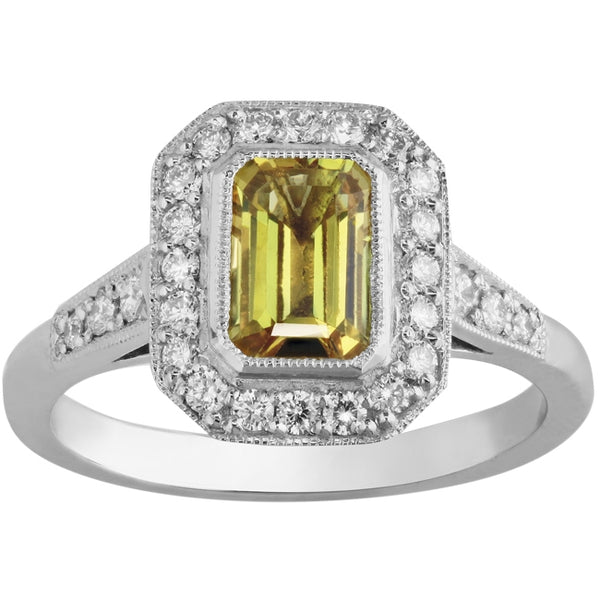 Emerald cut yellow sapphire cluster ring