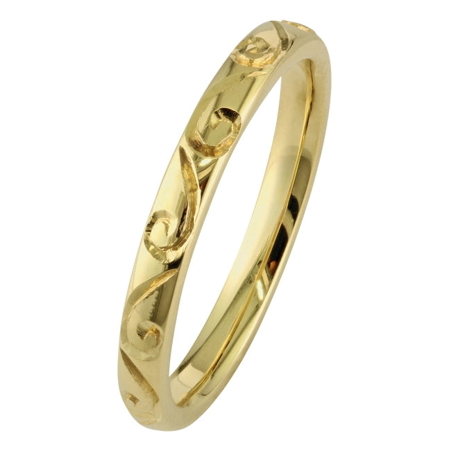 2.5mm Engraved Yellow Gold Court Wedding Ring | London Victorian Ring ...