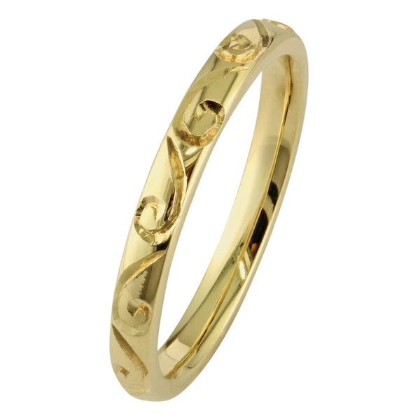 2.5mm engraved court wedding ring in yellow gold