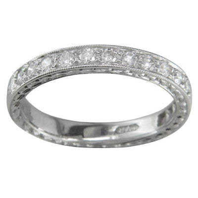 Engraved diamond wedding ring with 15 diamonds