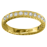 Engraved diamond wedding ring yellow gold