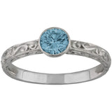 Engraved platinum aquamarine ring