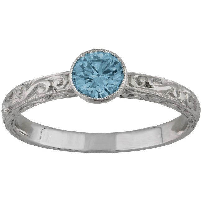 Engraved platinum aquamarine ring