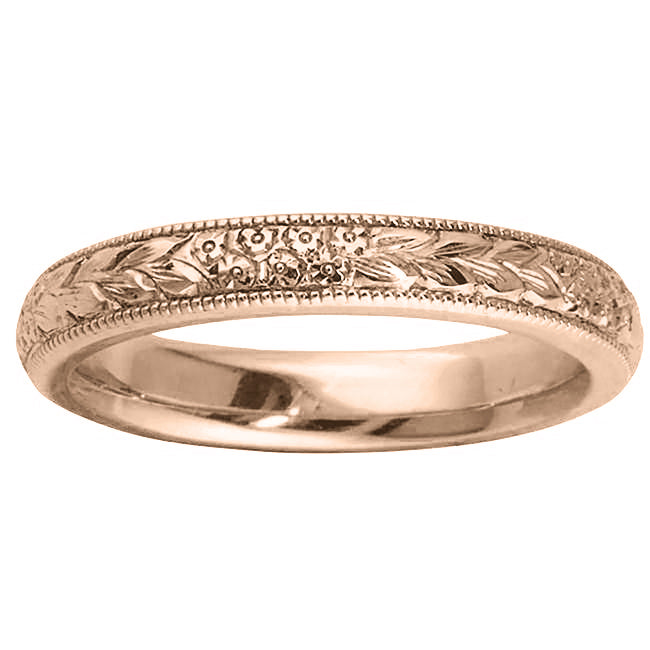 Forget-me-not flower engraved wedding ring in rose gold