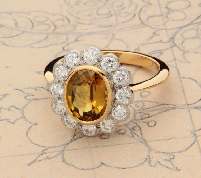 Golden sapphire vintage cluster ring