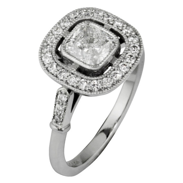 Halo Cushion Cut Diamond Cluster Ring UK