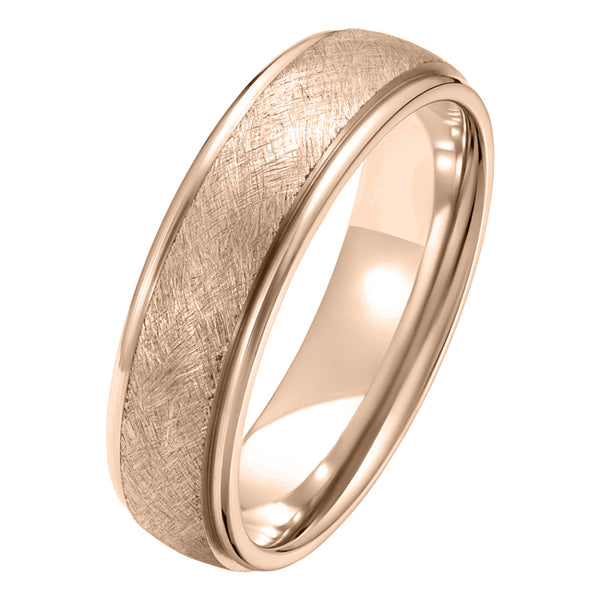 6mm ice frosted pattern wedding ring in 18ct rose gold