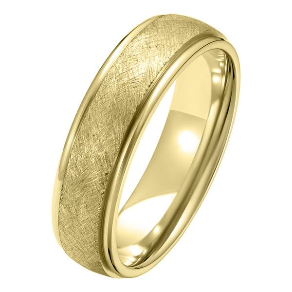 Ice frosted wedding ring 6mm in yellow gold