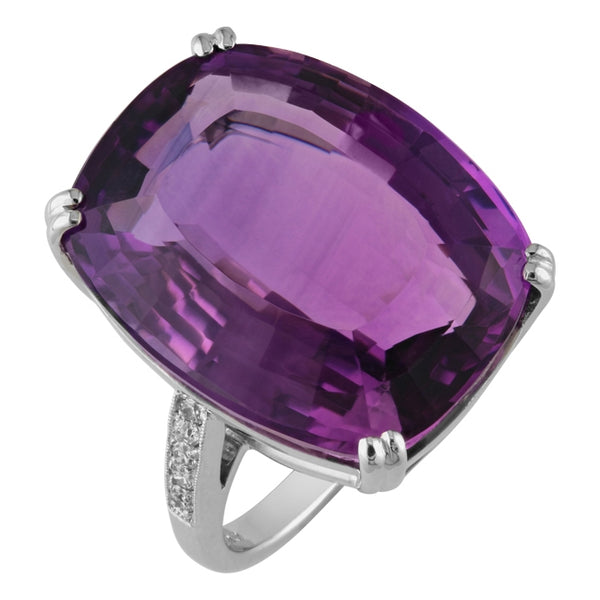 Large amethyst ring with diamond band