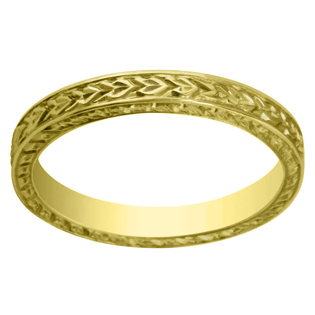 Laurel engraved wedding band yellow gold