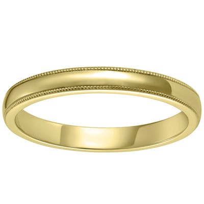 2.5mm wedding ring in yellow gold with milgrain edging