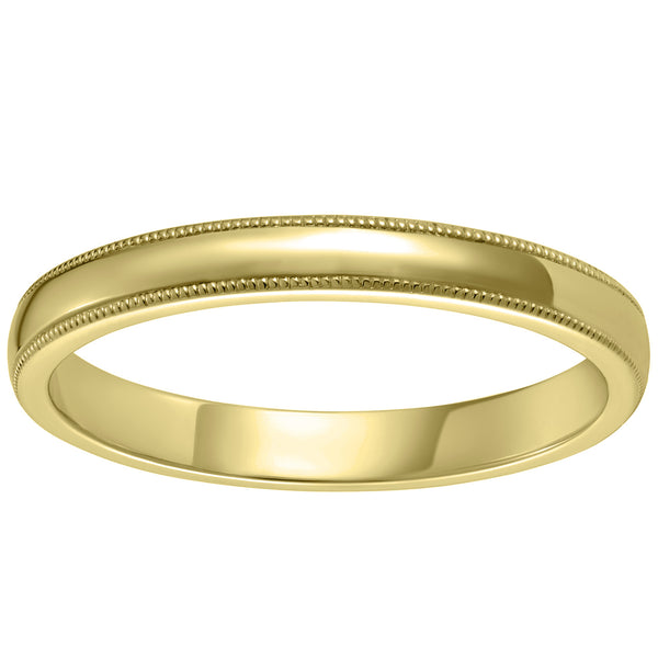 2.5mm wedding ring in yellow gold with milgrain edging