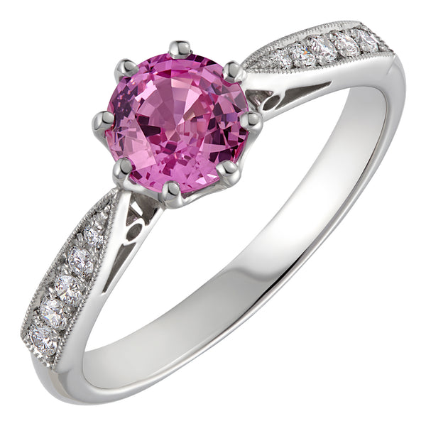 One carat pink sapphire engagement ring